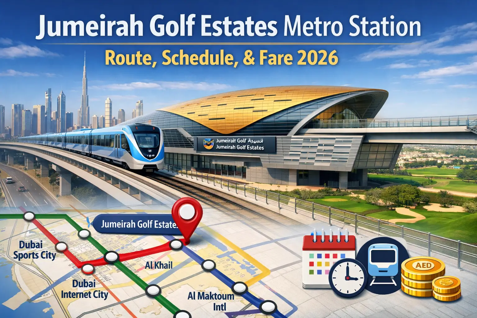 Jumeirah Golf Estates Metro Station Route, Schedule, & Fare 2026