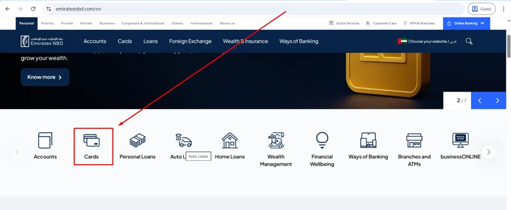Navigate to Debit Cards